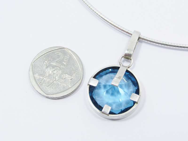 A Gorgeous Large London Blue Zirconia Pendant on a Omega Chain in Sterling Silver
