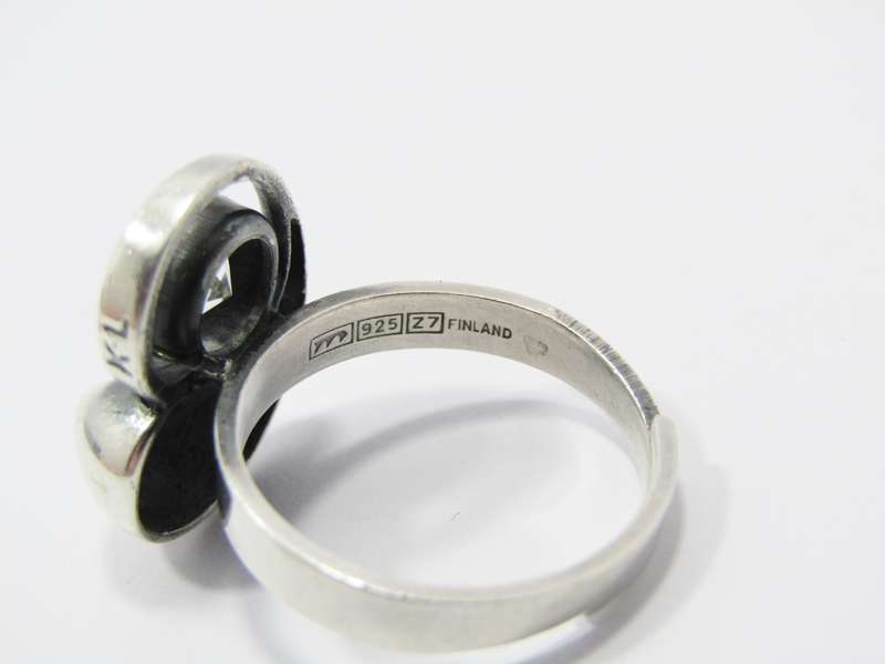 Finland Modernist (c1977) Sterling Silver Rock Crystal Ring