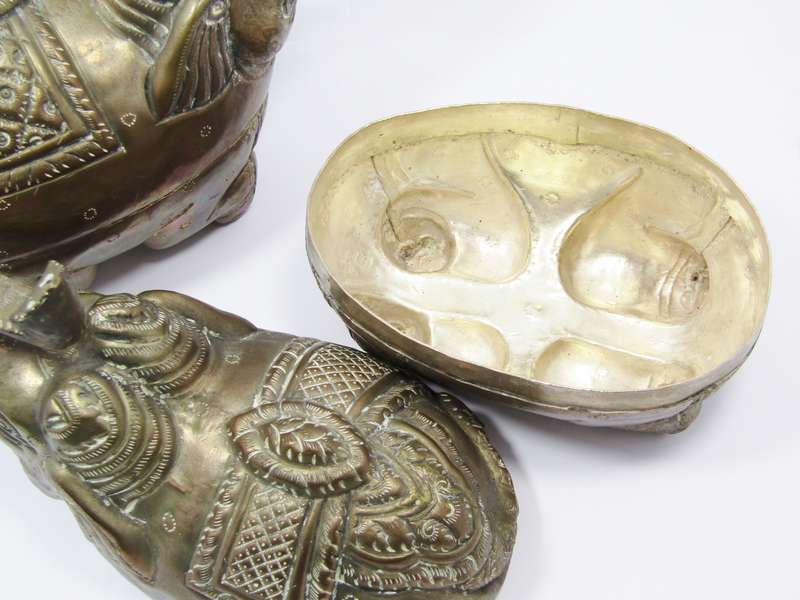 Pair of Antique/Vintage Cambodian Silver Elephant Boxes