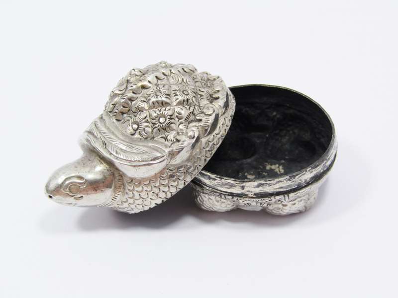 Vintage Cambodian Silver Miniature Box in the form of a Turtle