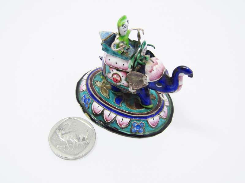 Vintage Eastern Enameled Silver Elephant Figurine