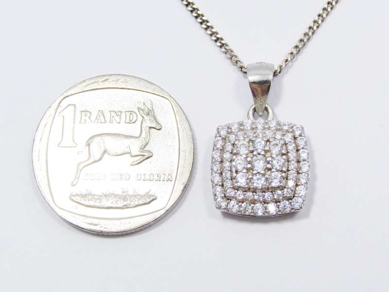 A Very Pretty Square Zirconia Pendant on Chain in Sterling Silver