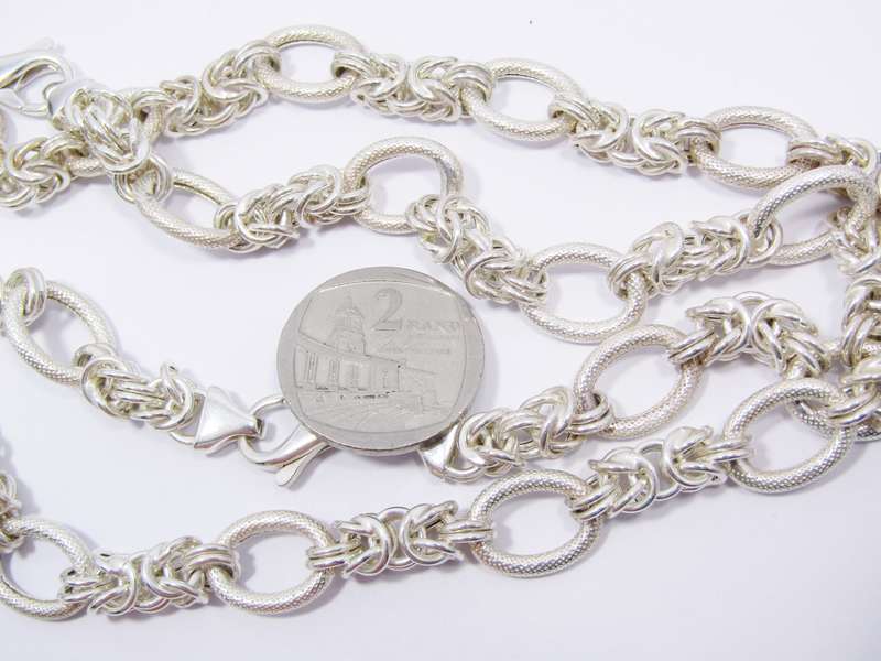 A Gorgeous Long  Fancy Link Necklace in Sterling Silver