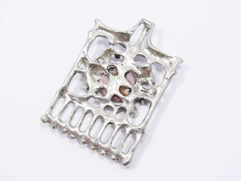 Vintage Brutalist Style Pendant with Rhodochrosite