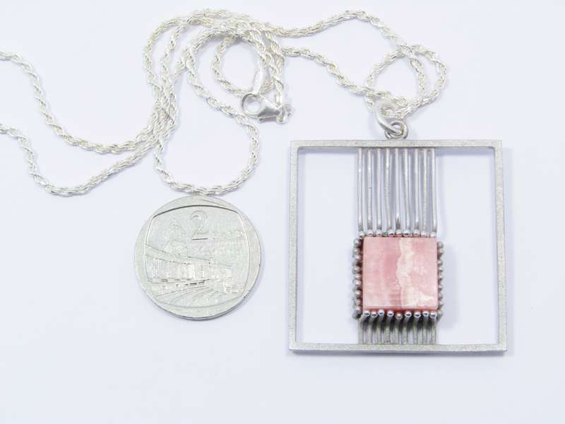 Vintage Modernist Sterling Silver & Rhodochrosite Necklace