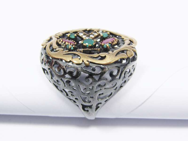A Gorgeous Huge Filigree Oxidized Ring in Sterling Silver.