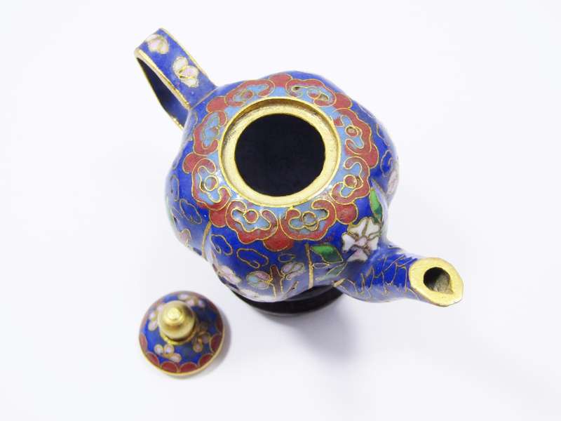Stunning Miniature Cloisonne Teapot on Stand