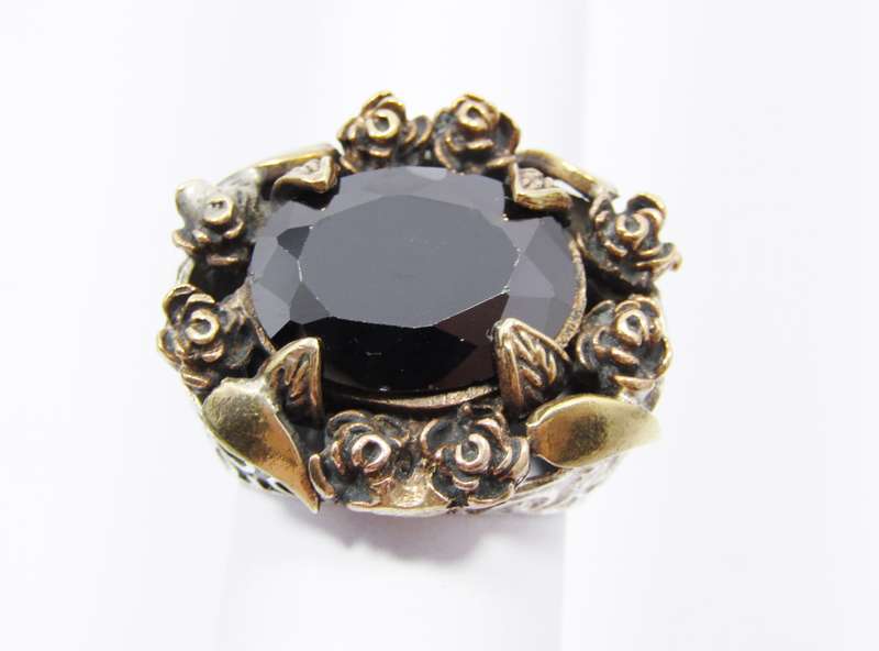 A Beautiful Chunky Black Stone Ring With a Copper Detail over Sterling Silver