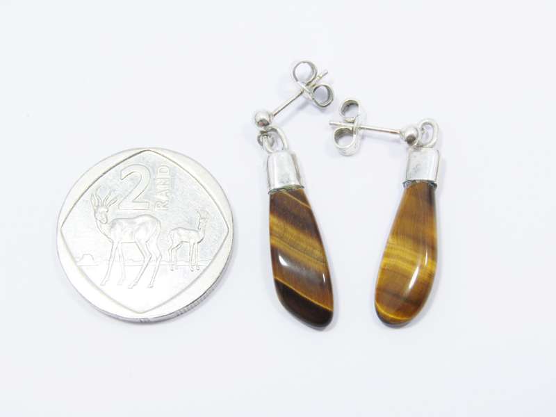 A Gorgeous Pair of Tigers Eye Dangling Earrings in Sterling Silver.