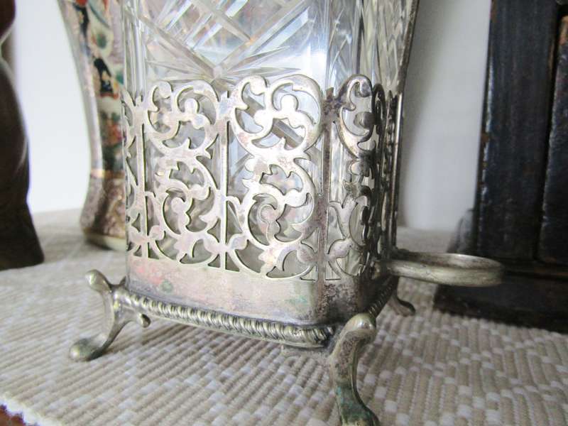 Antique/Vintage Silver-Plated & Cut Glass Olive Jar
