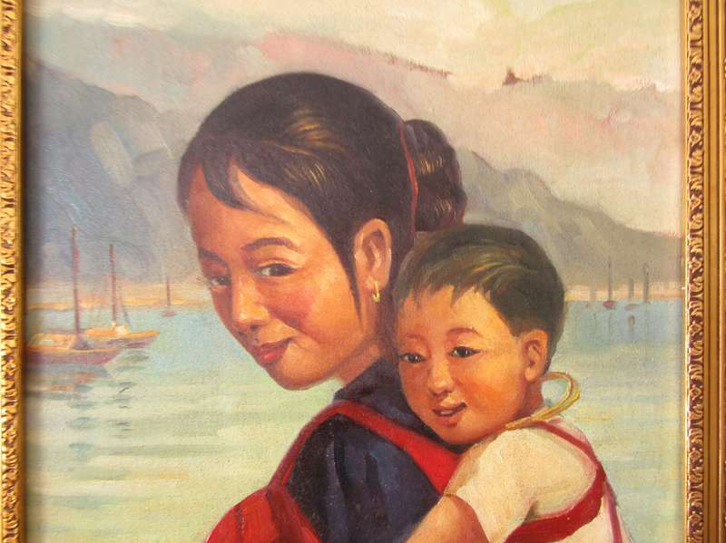 Exquisite! Oriental Original Oil Painting in Ornate Frame