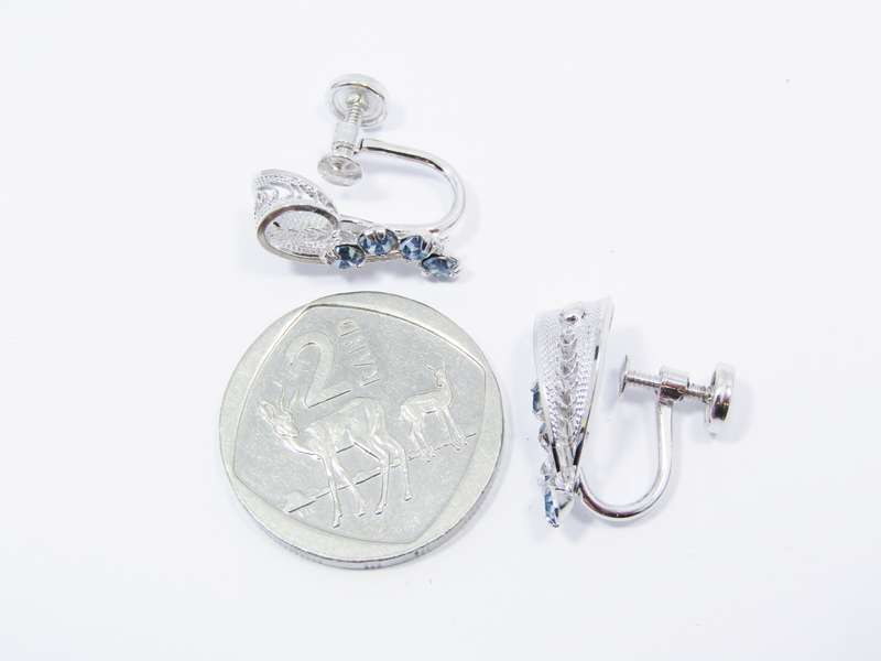 A Beautiful Pair of Vintage Design Screw Back Earrings With light Blue paste Stones in Sterling Silv