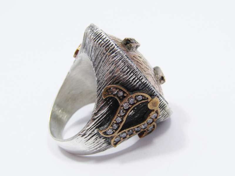 A Gorgeous Huge Two Tone Copper Over Sterling Silver Ring Set with Crystals