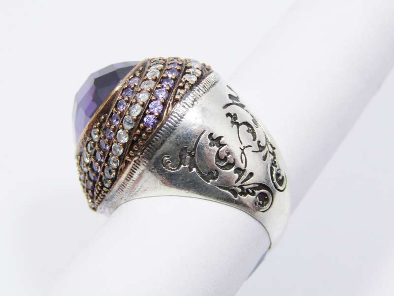 A Gorgeous Chunky Two Tone Purple Zirconia Ring in Sterling Silver.