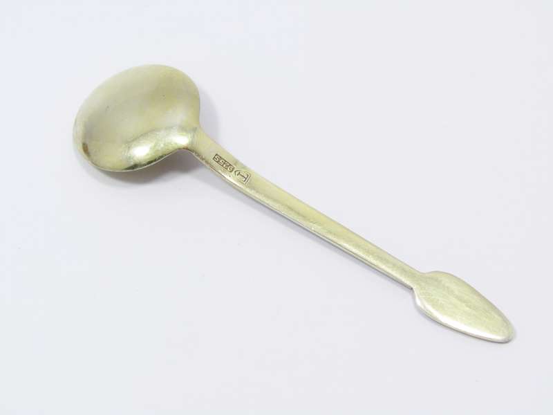 Vintage Sterling Silver Gilt & Enamel Condiment Spoon
