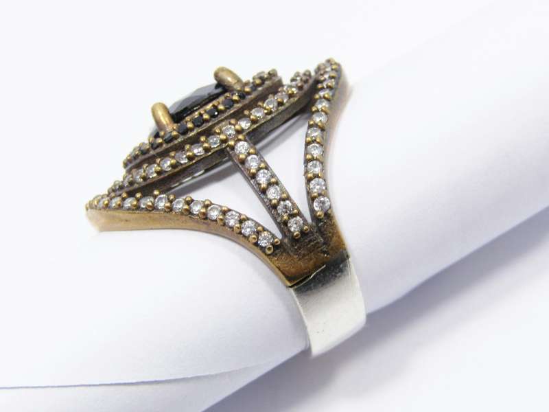 A Gorgeous Two Tone Black and Clear Crystal Ring in Sterling Silver.