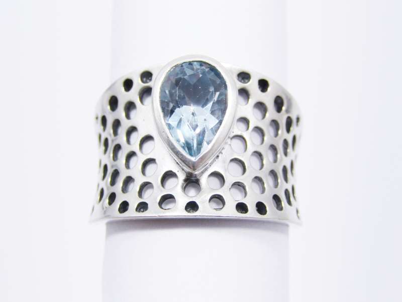 A Lovely Broad Band  Blue Topaz Ring in Sterling Silve