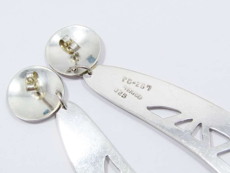 A Gorgeous Bold Pair of Mexican Design Earrings in Sterling Silver