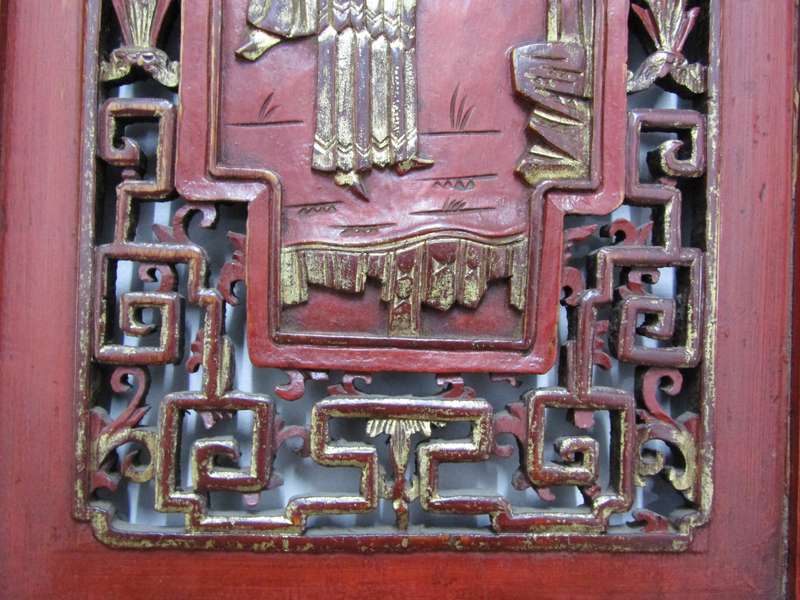 Oriental Part-Gilt & Lacquer Triptych Carved Panels