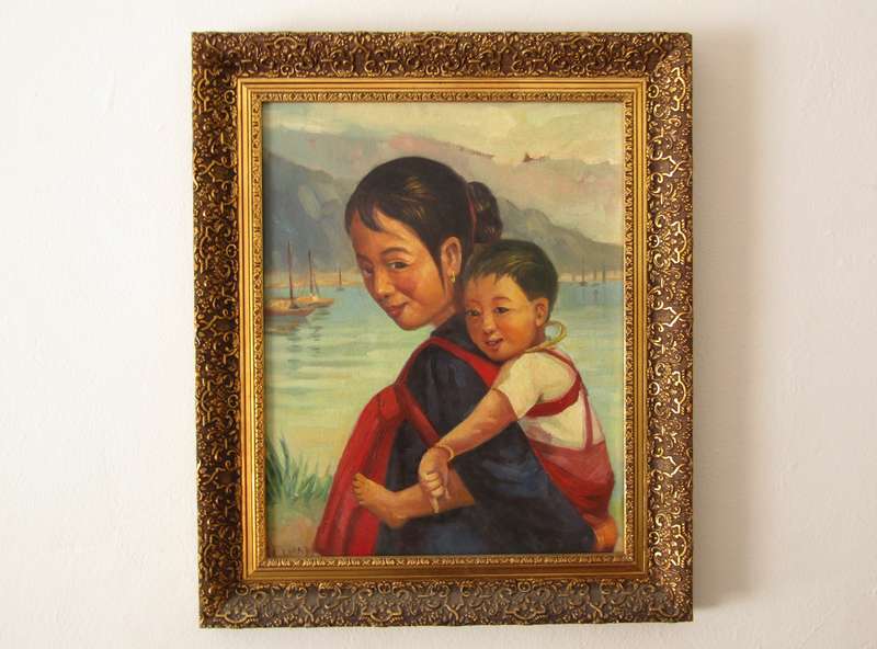 Exquisite! Oriental Original Oil Painting in Ornate Frame