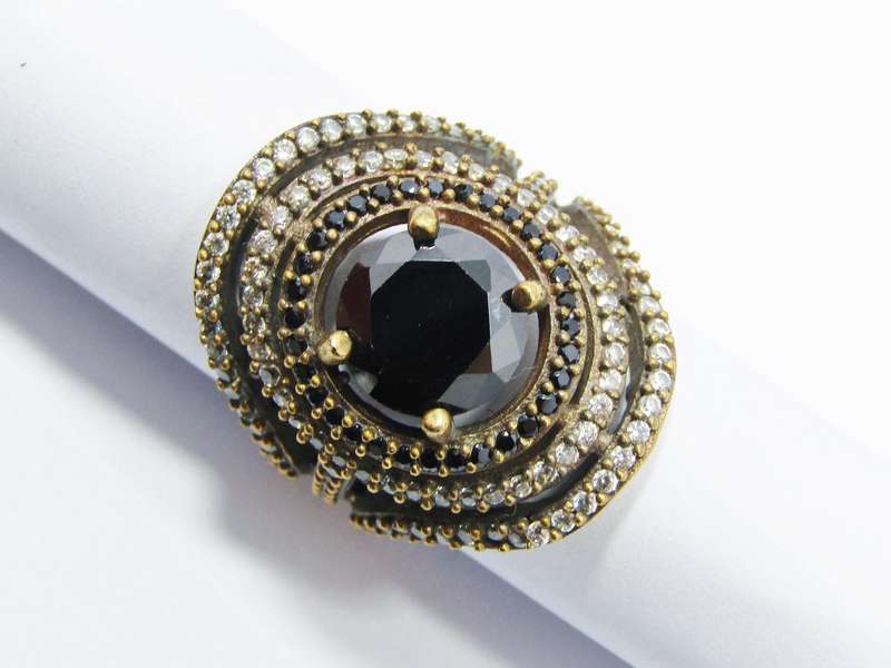 A Gorgeous Two Tone Black and Clear Crystal Ring in Sterling Silver.