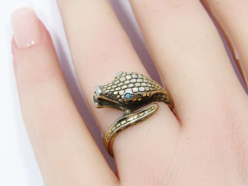 Beautiful! Vintage Spanish Hallmarked Silver Gilt Snake Ring