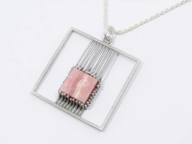 Vintage Modernist Sterling Silver & Rhodochrosite Necklace