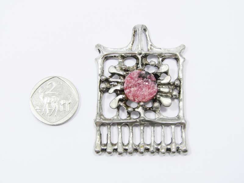 Vintage Brutalist Style Pendant with Rhodochrosite