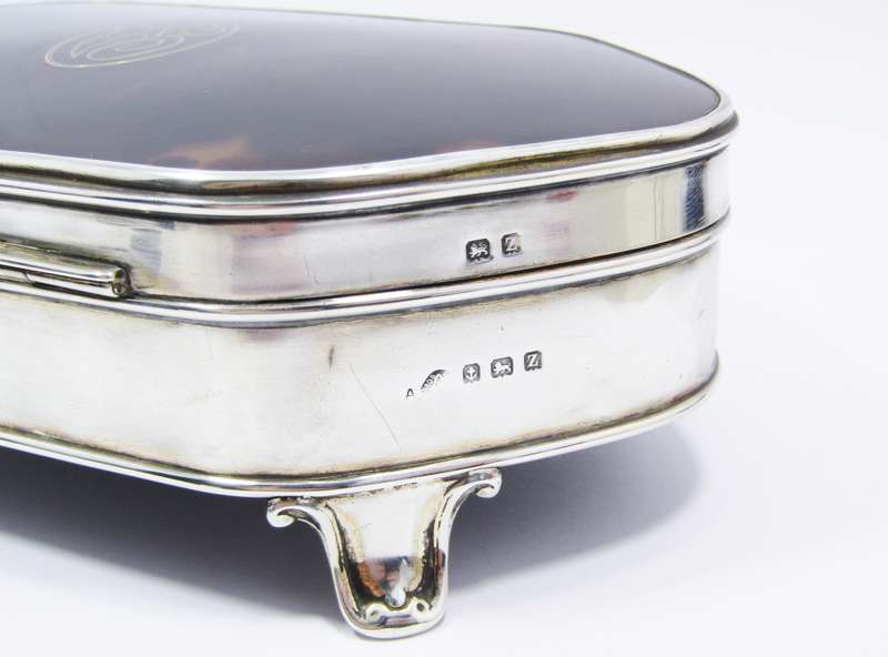 Rare Find! Antique (c1924) Art Deco Hallmarked Silver & Tortoise Shell Jewellery Box