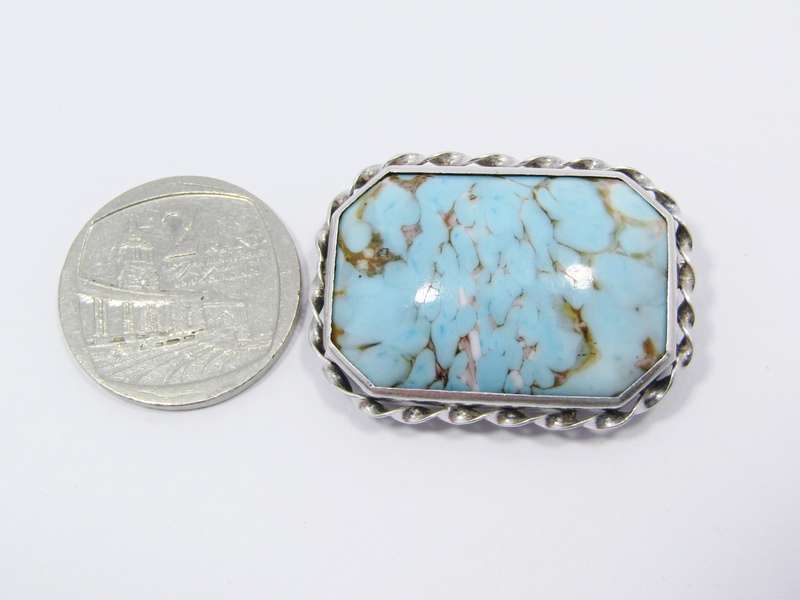 A Lovely Turquoise art Glass Brooch in Sterling Silver