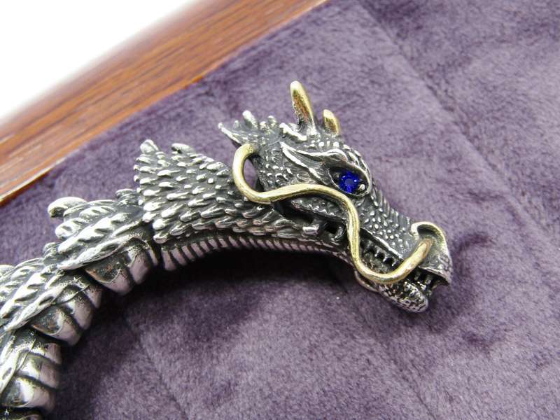 Chunky Silver-Tone Large Dragon Bracelet, Costume Jewellery