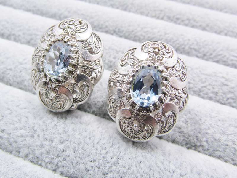 A Gorgeous Pair of Vintage Design Blue Paste Stones Clip on Earrings in 800 Silver.