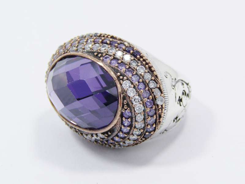 A Gorgeous Chunky Two Tone Purple Zirconia Ring in Sterling Silver.