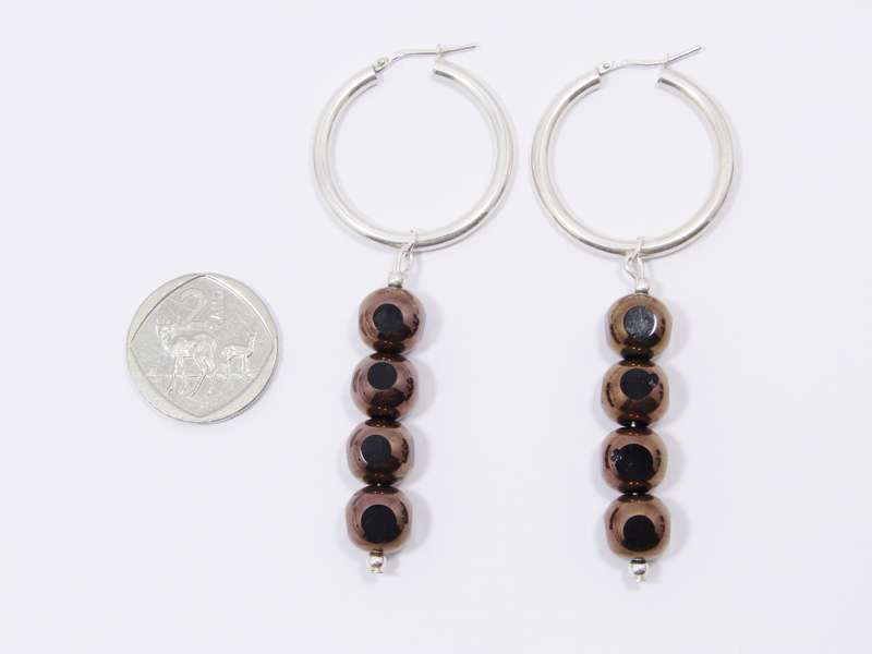 A Beautiful Pair of Bronze Venetian Glass Dangling Earring on Sterling Silver Hoops