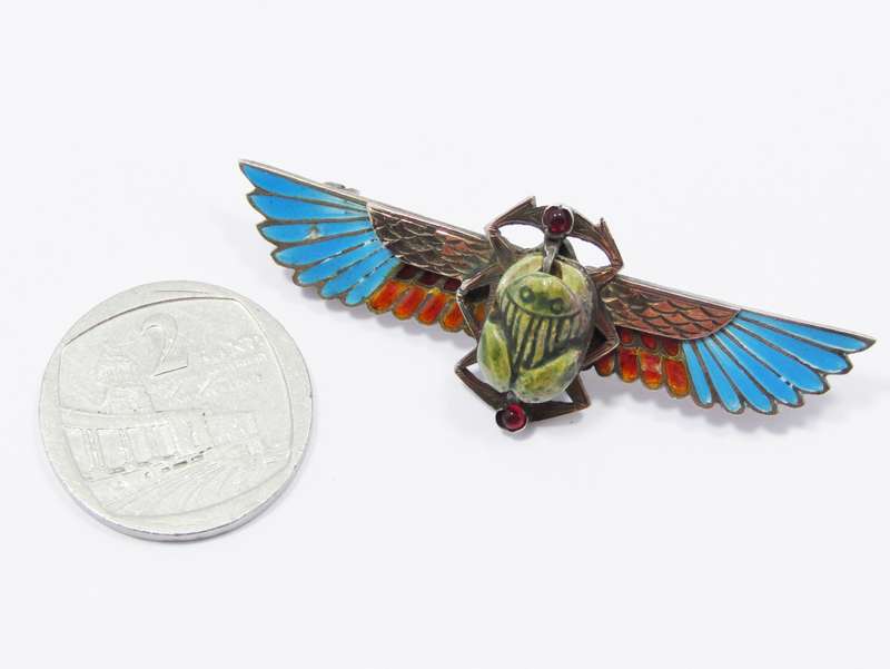 Antique Victorian Egyptian Revival Silver & Enameled Brooch