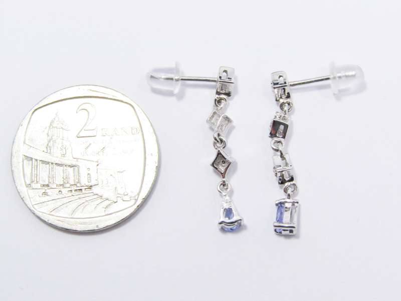 Beautiful 9CT White Gold & Tanzanite Dangling Earrings