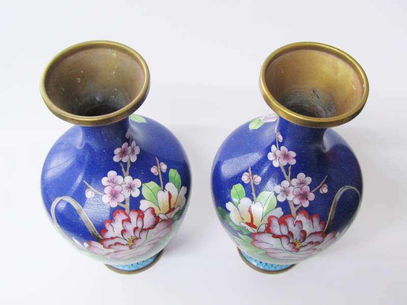 Beautiful Pair of Detailed Cloisonne Vases