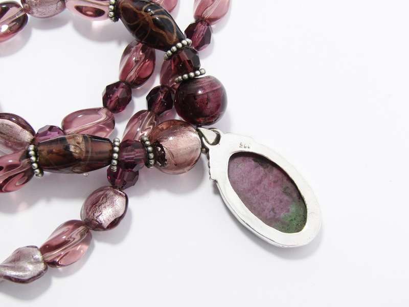 Lovely Murano Glass Necklace with Silver & Gemstone Pendant