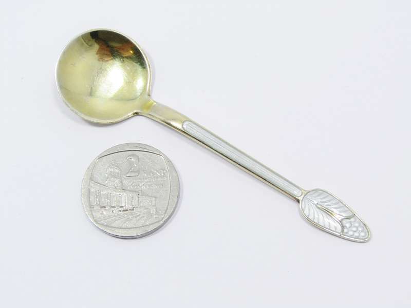 Vintage Sterling Silver Gilt & Enamel Condiment Spoon