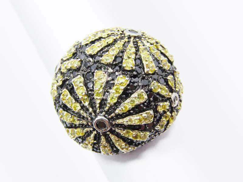 A Gorgeous Chunky Dome Ring Encrusted Black and Yellow Crystals in Sterling Silver