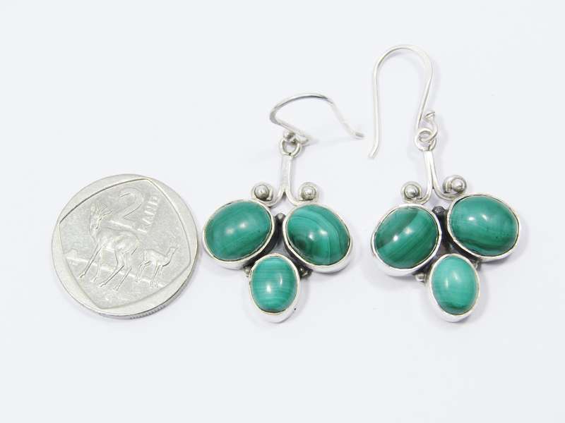 A Gorgeous Pair of Malachite Dangling Earrings in Sterling Silver.