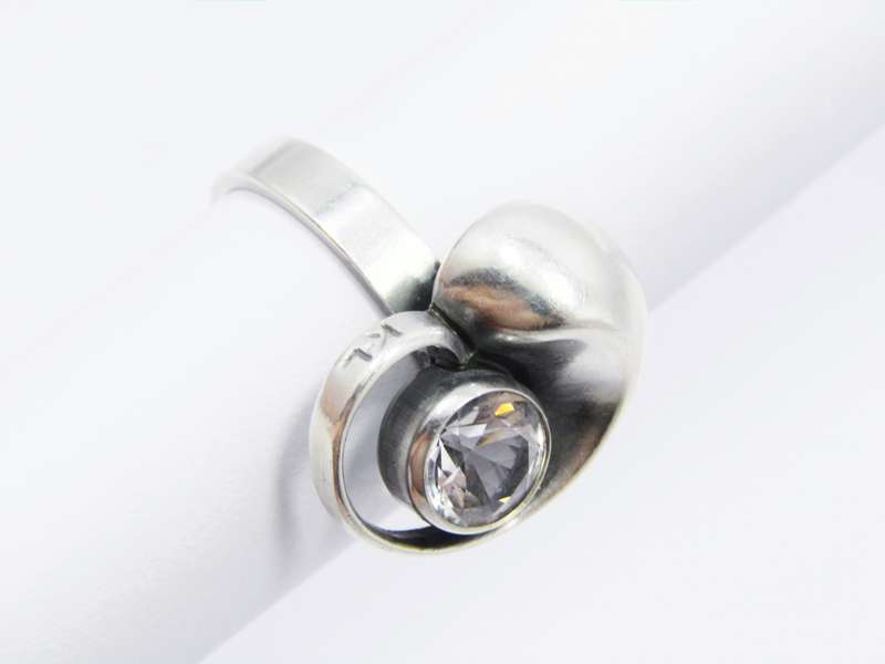 Finland Modernist (c1977) Sterling Silver Rock Crystal Ring