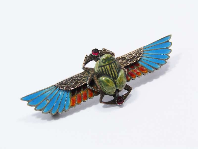 Antique Victorian Egyptian Revival Silver & Enameled Brooch