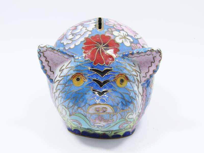 Rare Find! Vintage Oriental Cloisonne Piggy Bank