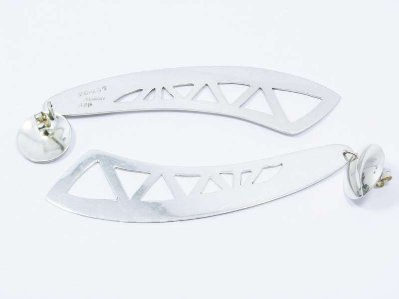 A Gorgeous Bold Pair of Mexican Design Earrings in Sterling Silver