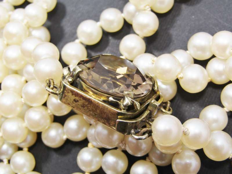 Beautiful! Vintage Smoky Quartz & Silver Necklace with Faux Pearls
