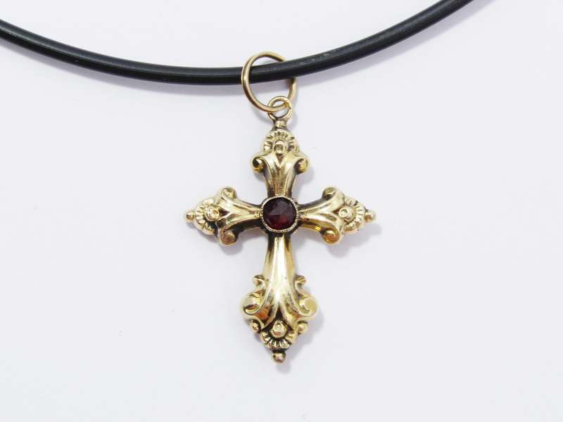 Antique Victorian Gold-Cased Cross Pendant & Necklace