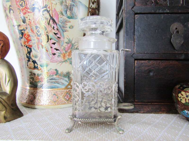 Antique/Vintage Silver-Plated & Cut Glass Olive Jar