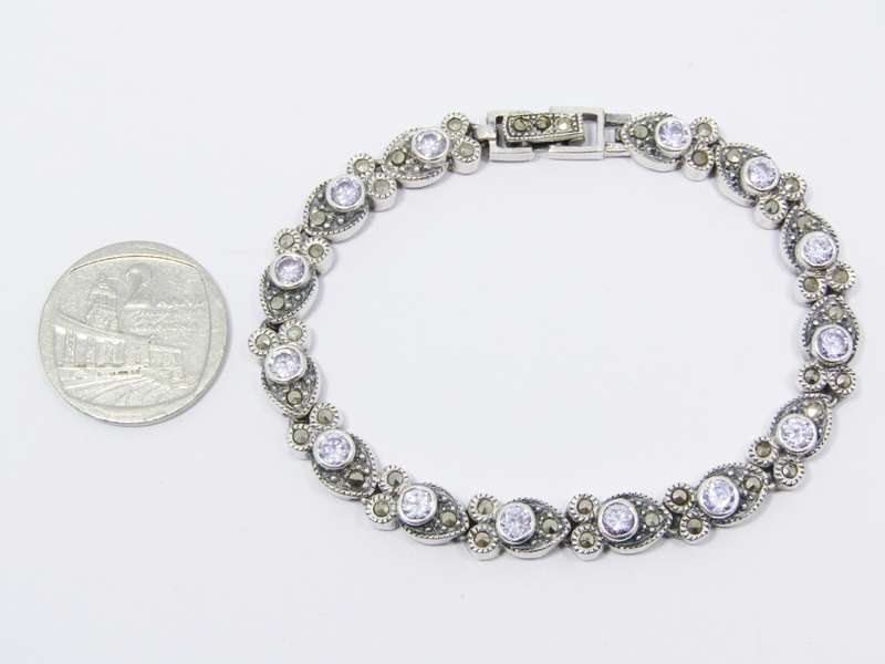 A Gorgeous Vintage Design Zirconia Tennis Bracelet With Marcasite's in Sterling Silver.