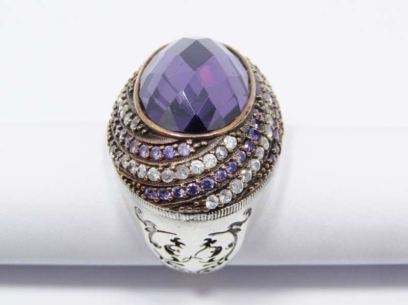 A Gorgeous Chunky Two Tone Purple Zirconia Ring in Sterling Silver.